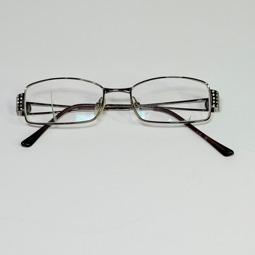 Vintage Medusa Rhinestone Rectangular Eyeglasses Gunmetal Metal Frames Y2K